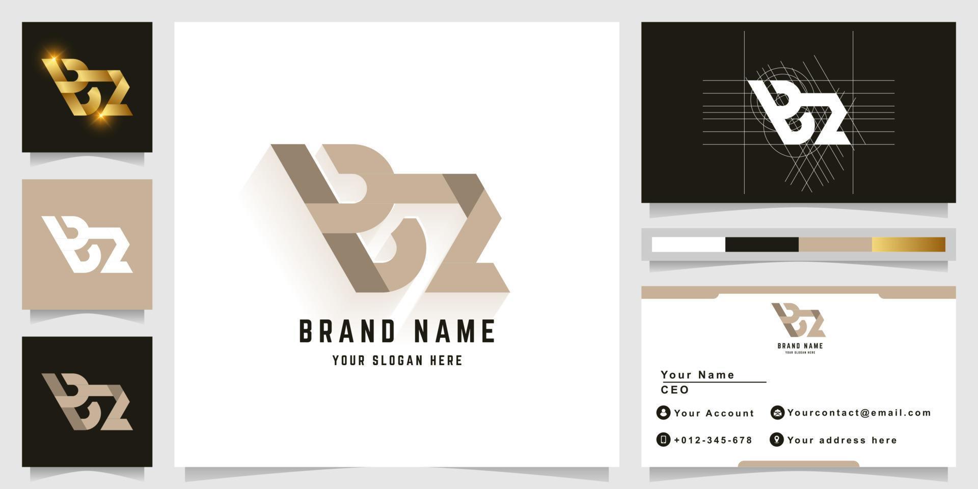 Letter BZ or Pbz monogram logo with business card design vector