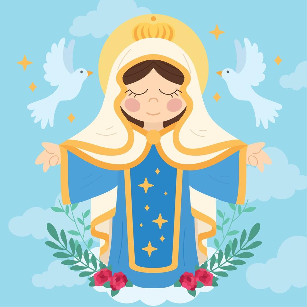 aislado lindo vector de carácter virgen maría