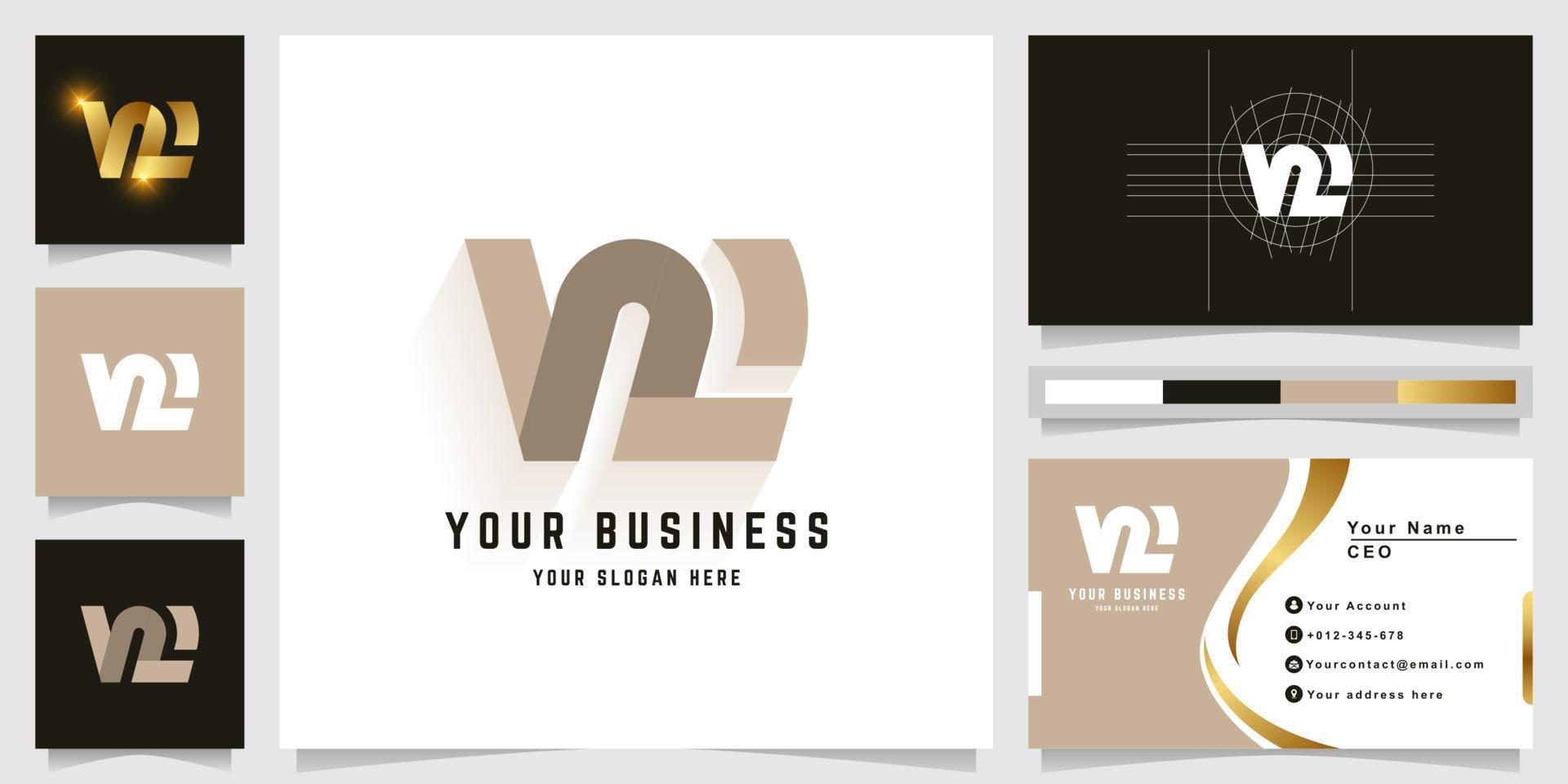 Letter NW or VR monogram logo with business card design vector