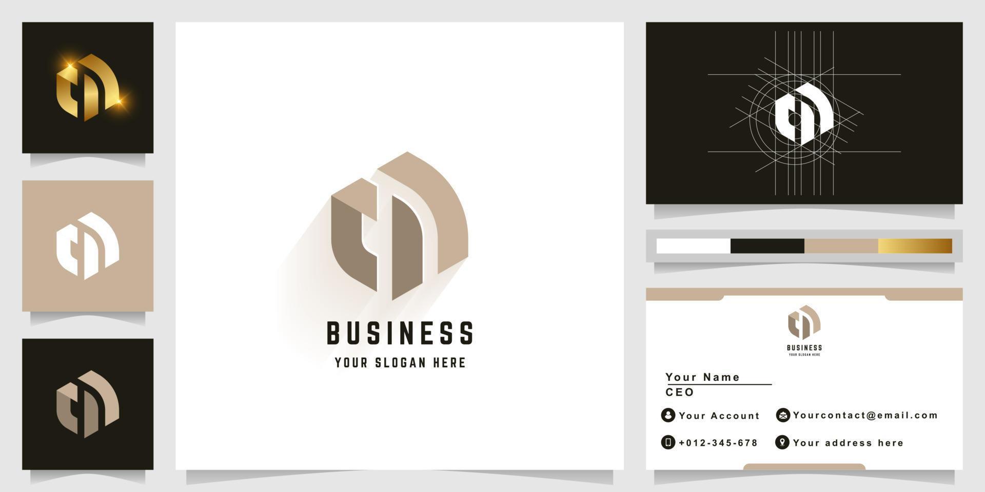 Letter CM or CA monogram logo with business card design vector