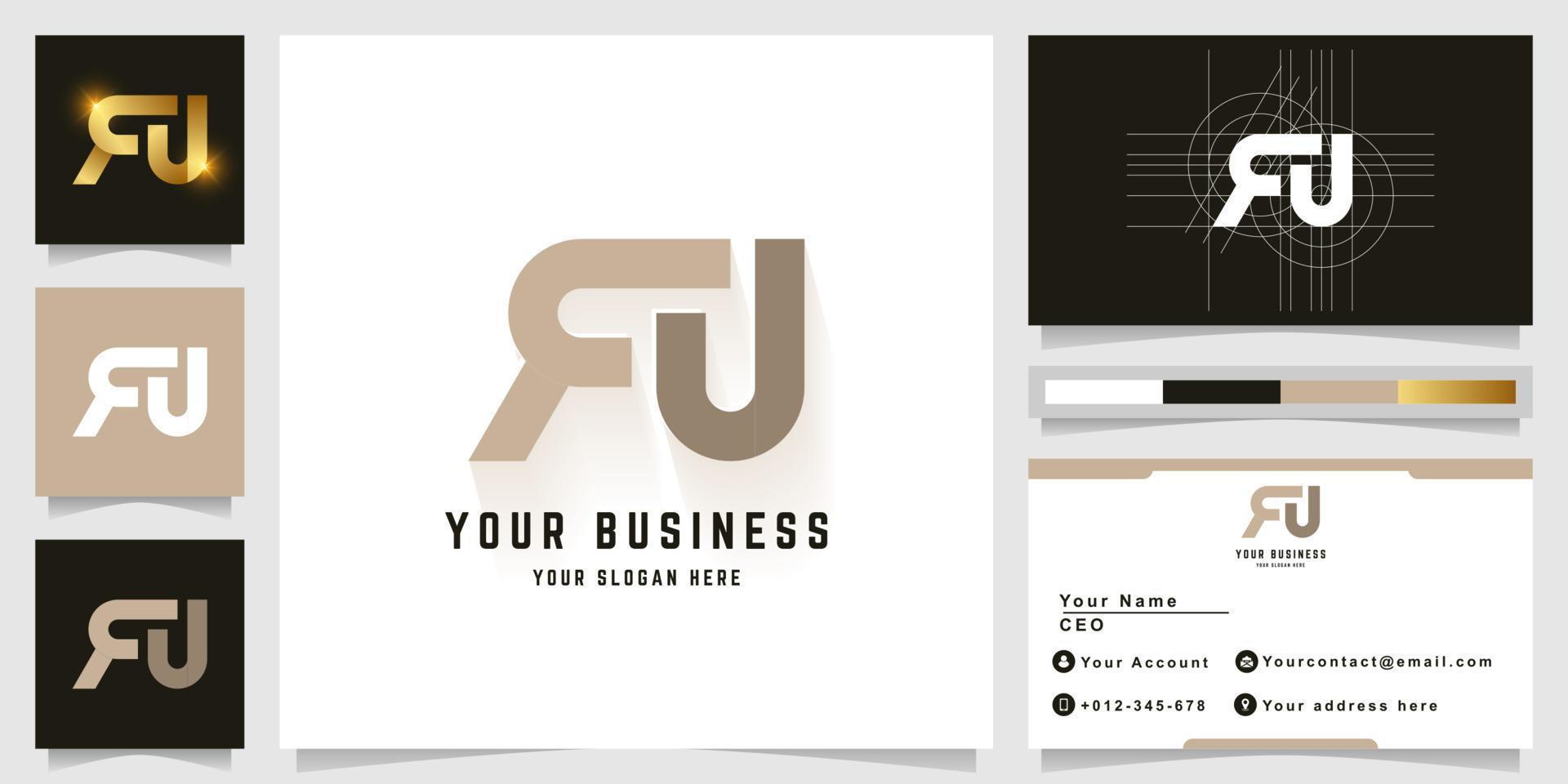 Letter FU or RJ monogram logo with business card design vector