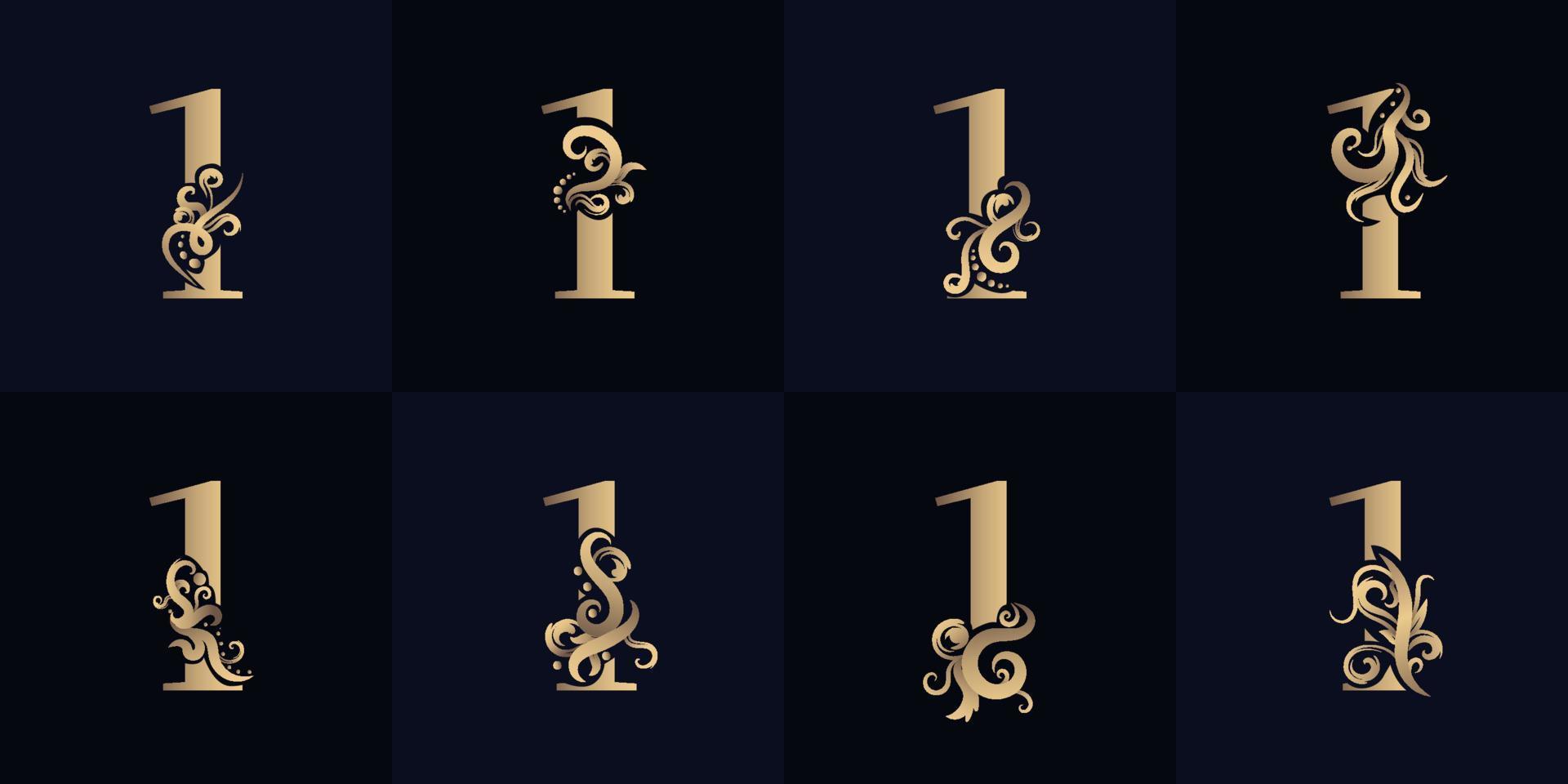 Collection number 1 logo with luxury ornament design vector