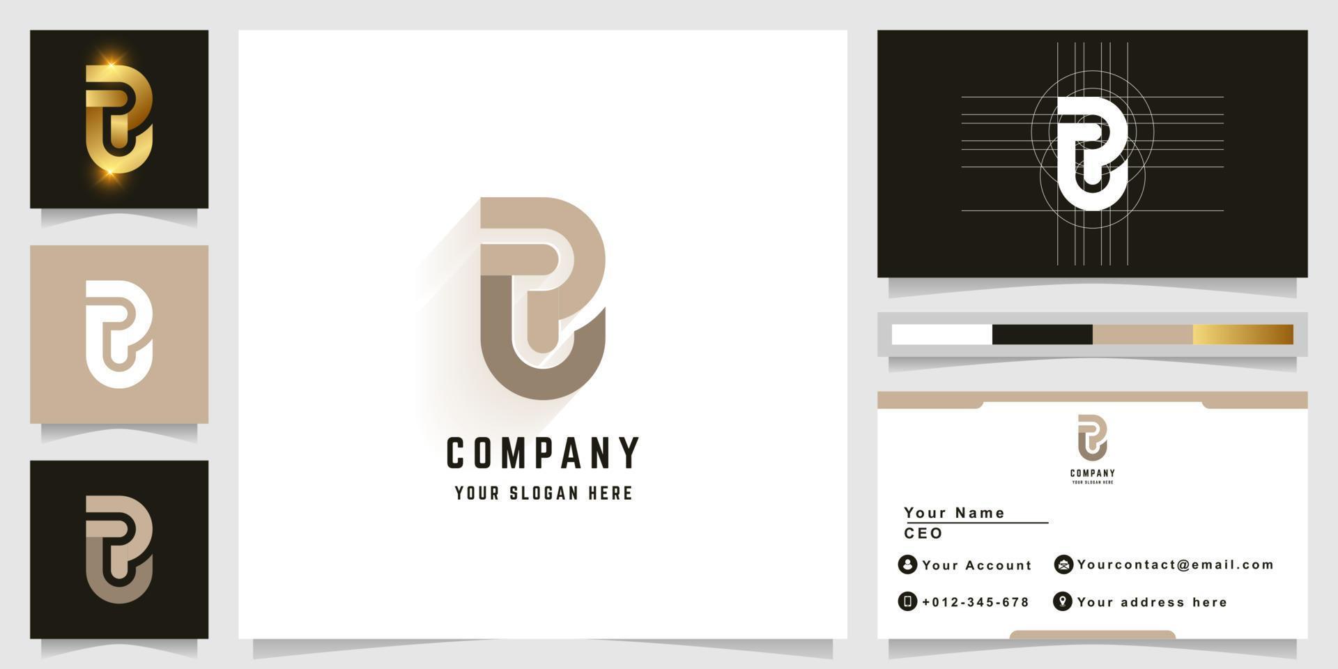 Letter Ce or Cp monogram logo with business card design vector