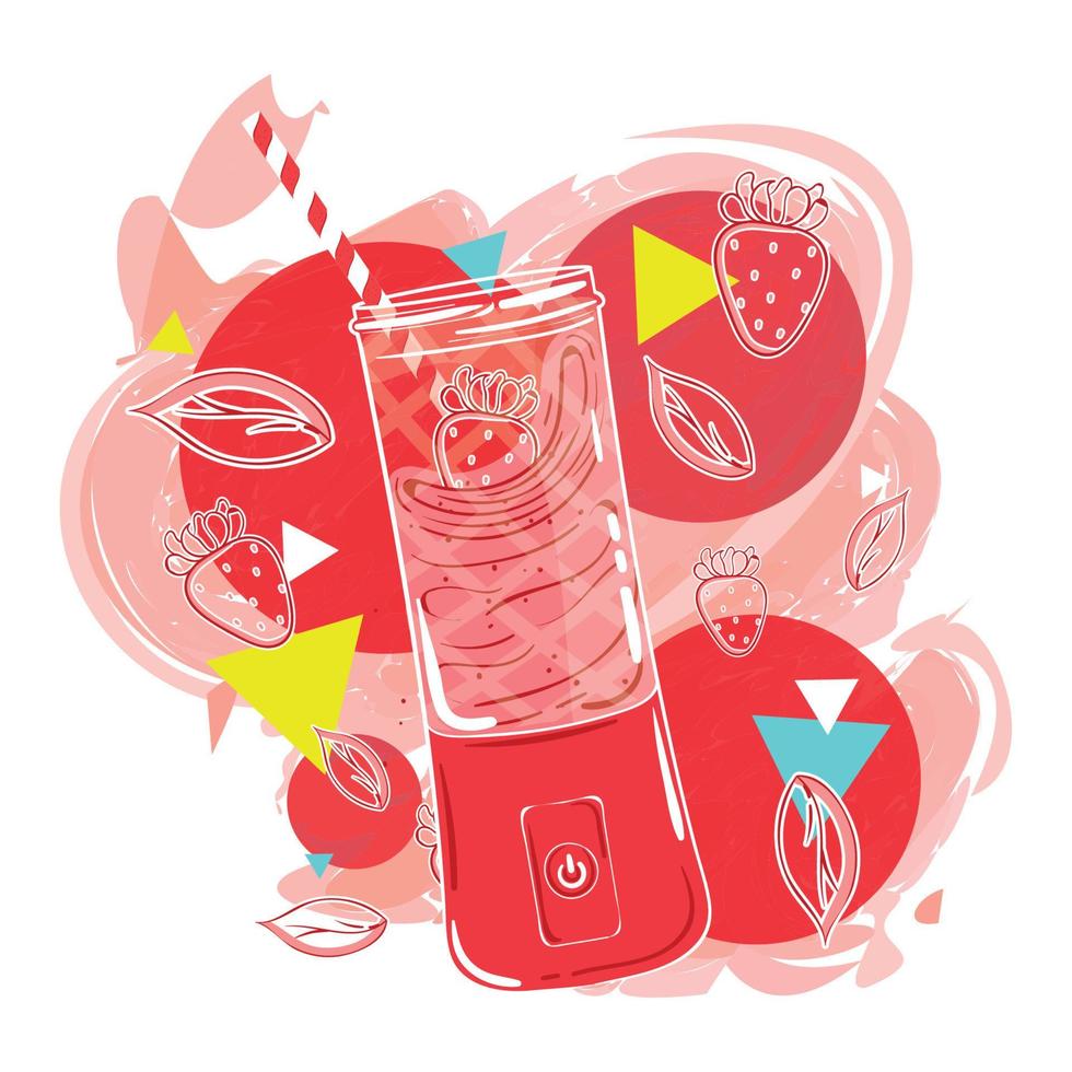 batido rojo retro en tarro con vector de fruta de fresa