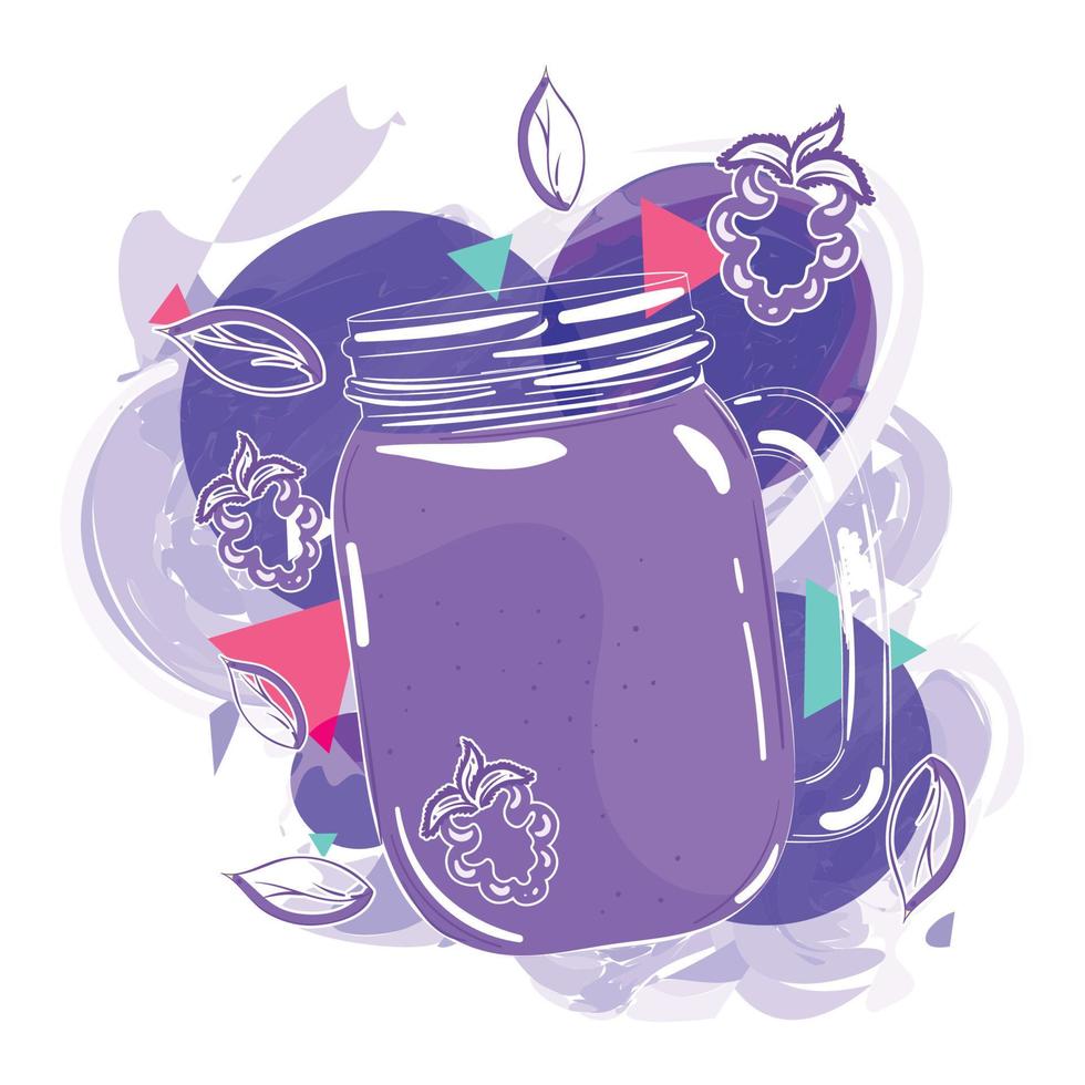 Purple yellow smoothie on jar with grapes fruit Vector