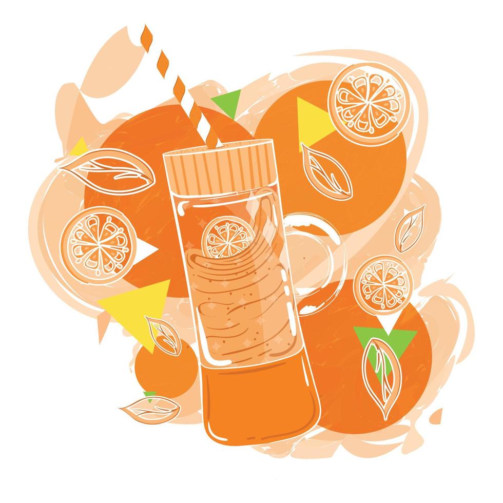 Retro orange smoothie on jar with orange fruit Vector