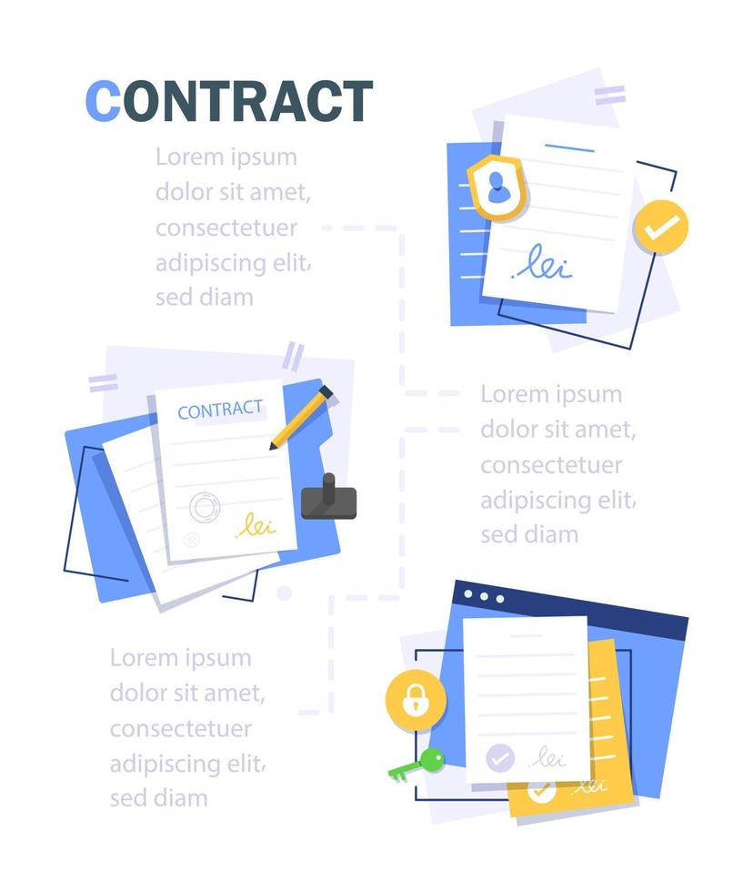 firmar un documento de contrato comercial electrónico con firma digital, firma digital o concepto de firma electrónica vector