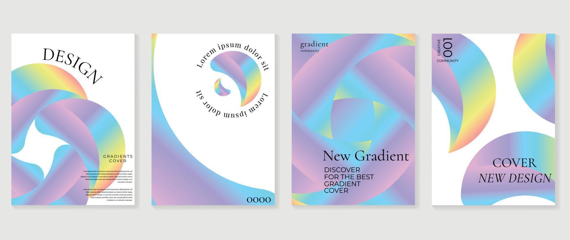 Abstract gradient Y2K style template cover vector set. Trendy gradient vibrant y2k color abstract glossy geometric shape background. Design for business card, fashion, commercial, banner, poster.
