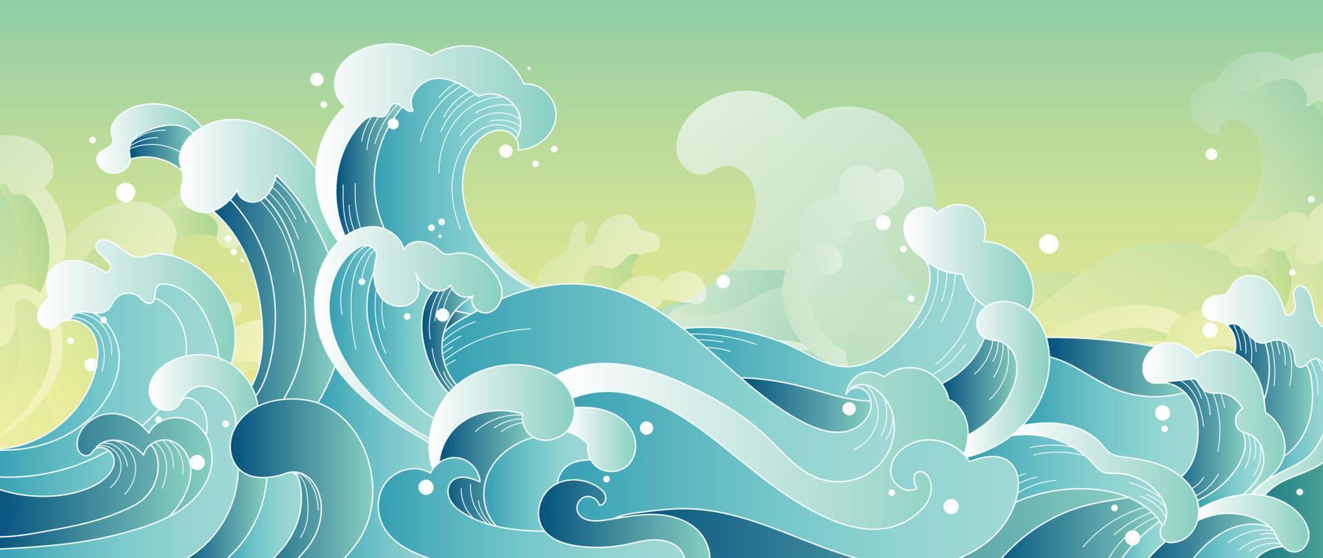 vector de patrón de onda japonés tradicional. Fondo de estilo de patrón abstracto de onda oceánica oriental dibujado a mano elegante. ilustración de diseño de arte para estampados, telas, afiches, decoración del hogar y papel tapiz.