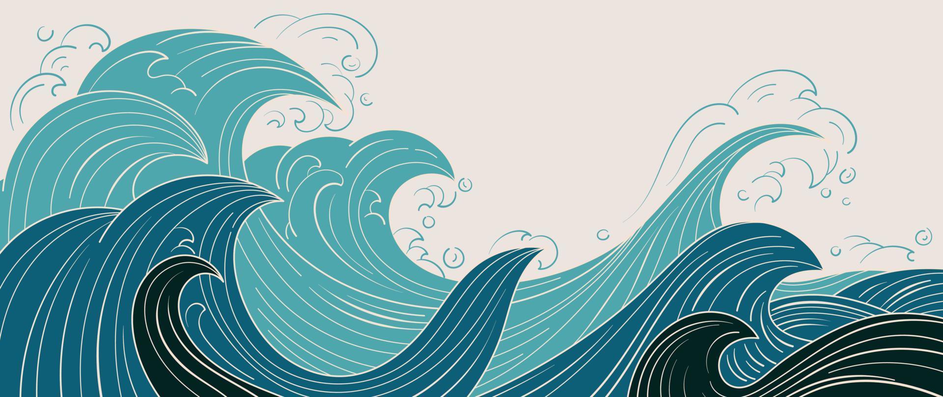 Traditional Japanese wave pattern vector. Luxury hand drawn oriental ocean wave splash line art pattern background. Art design illustration for print, fabric, poster, home decoration and wallpaper. vector