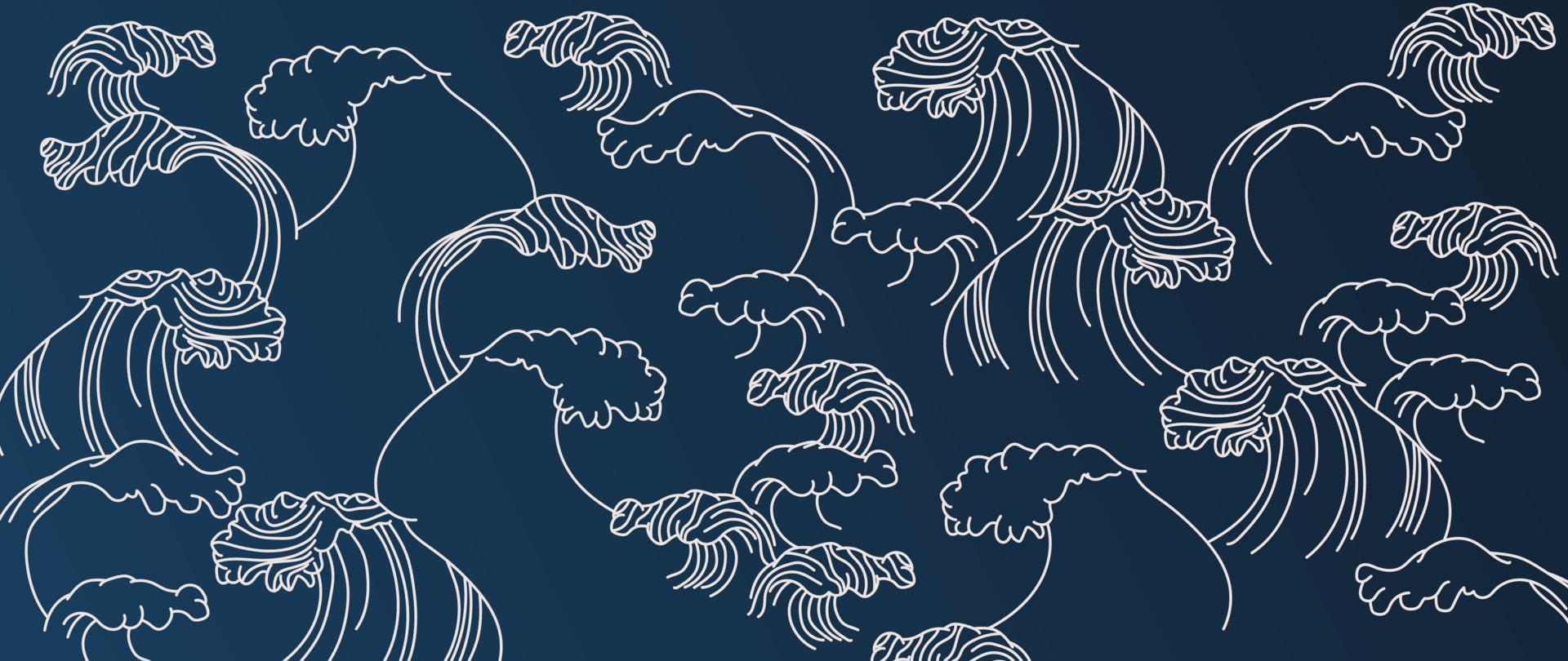 Traditional Japanese wave pattern vector. Abstract hand drawn line art oriental ocean wave style element background. Art design illustration for prints, fabric, poster, home decoration and wallpaper. vector