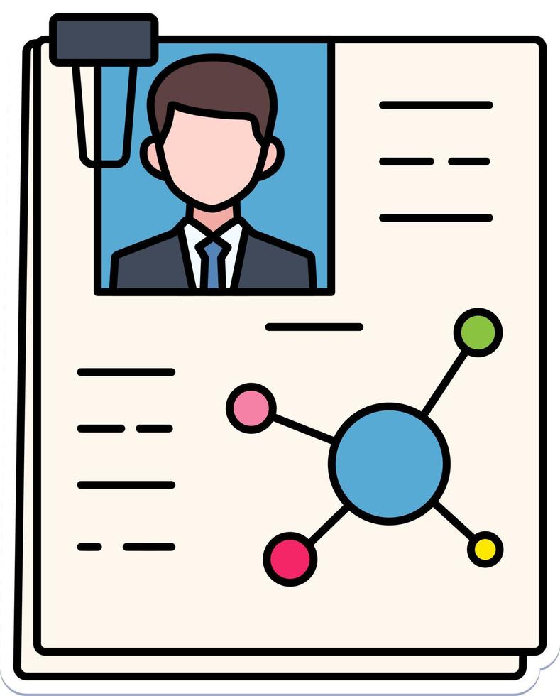 Resume profile business paper history employee work Element illustration Colored Outline Sticker Retro vector