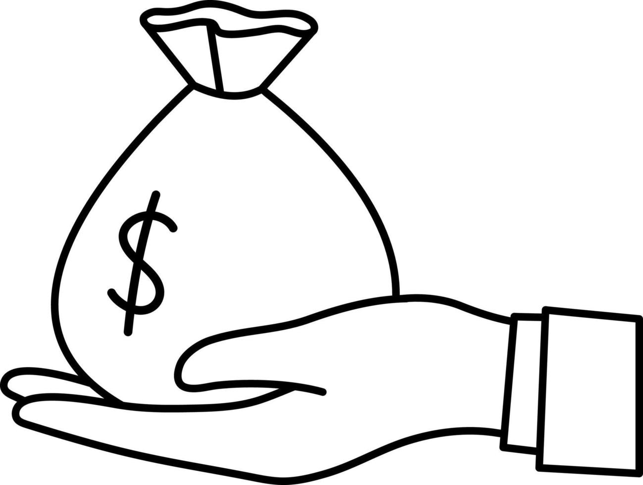 bolsa de dinero ganancia mano negocio financiero efectivo comercio elemento ilustración línea con color blanco vector