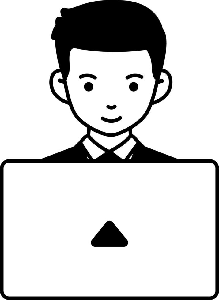 Employee man working laptop business company freelance worker Element illustration Semi-Solid Black and White vector