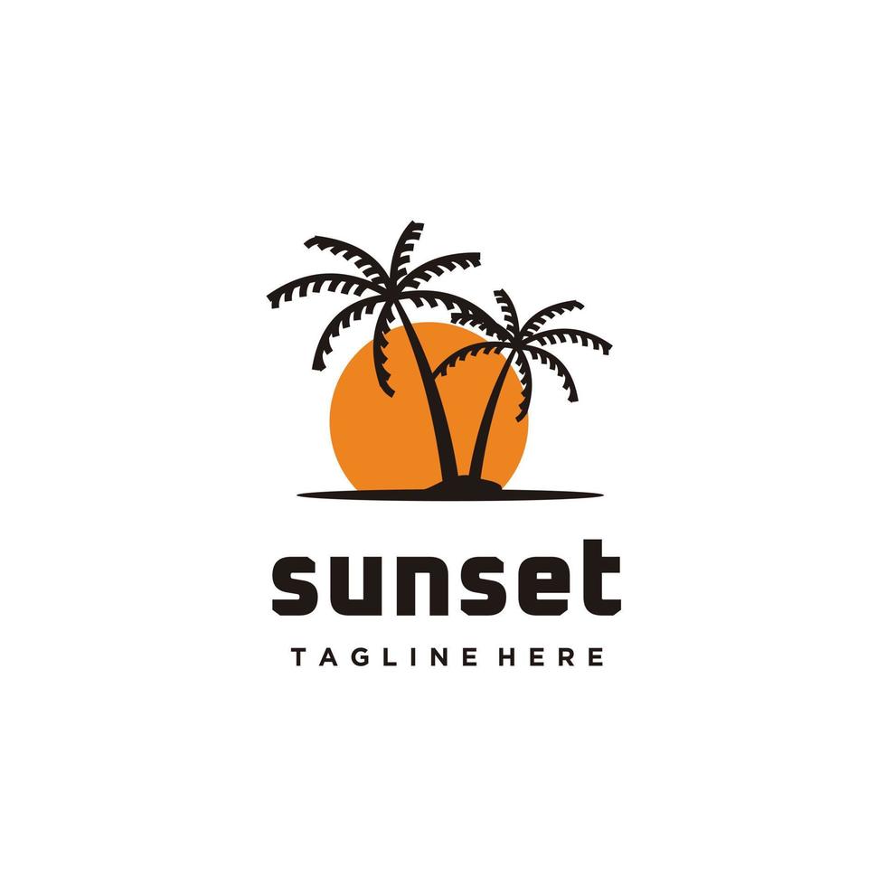 Silhouette Palm Tree and Golden Sun Beach for Hotel Restaurant Vacation Holiday Travel logo design vector