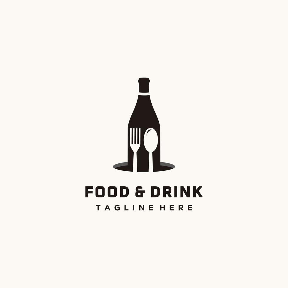 Food drink bottle and fork spoon simple flat logo design vector illustration