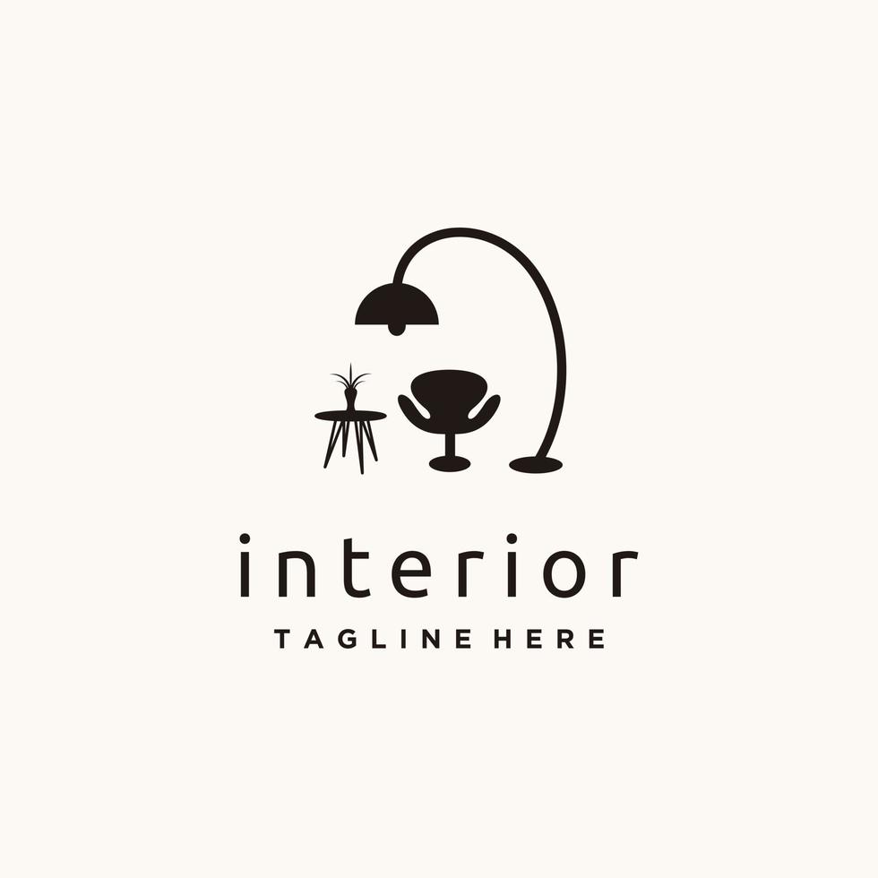 diseño de logotipo interior de muebles minimalistas, silla e ilustración de vector de luz