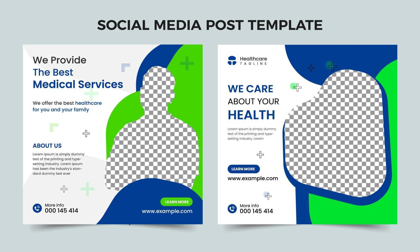 Medical healthcare center social media post template. Healthcare social media banner design. Healthcare or medical promotion square post vector