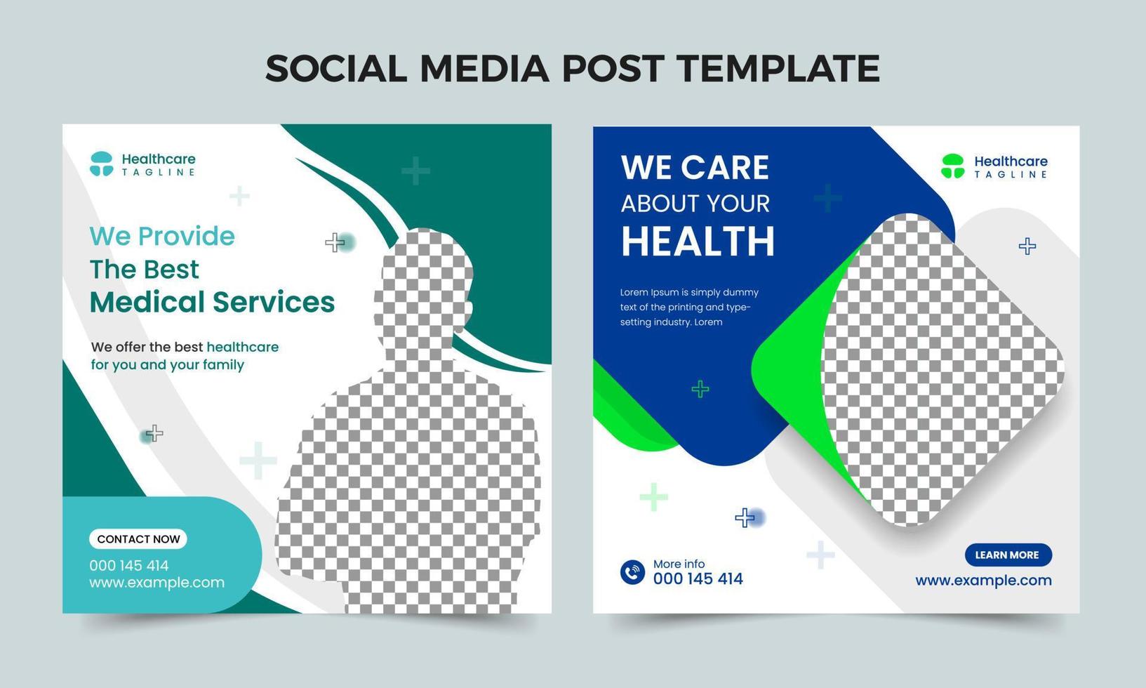 Medical healthcare center social media post template. Healthcare social media banner design. Healthcare or medical promotion square post vector