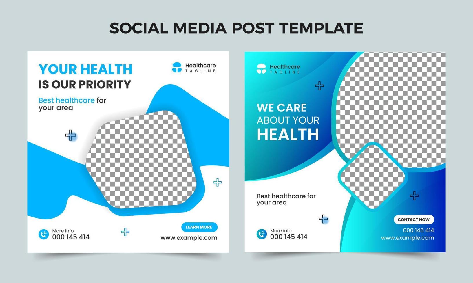 Blue Healthcare social media banner design. Healthcare or medical promotion square post. Medical healthcare center social media post template vector