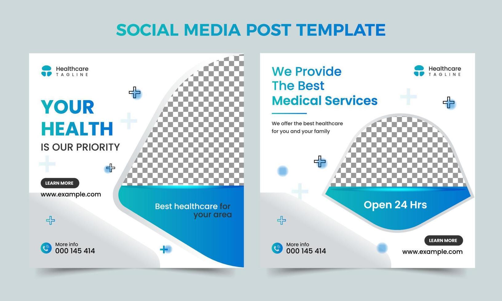 Blue Healthcare social media banner design. Healthcare or medical promotion square post. Medical healthcare center social media post template vector