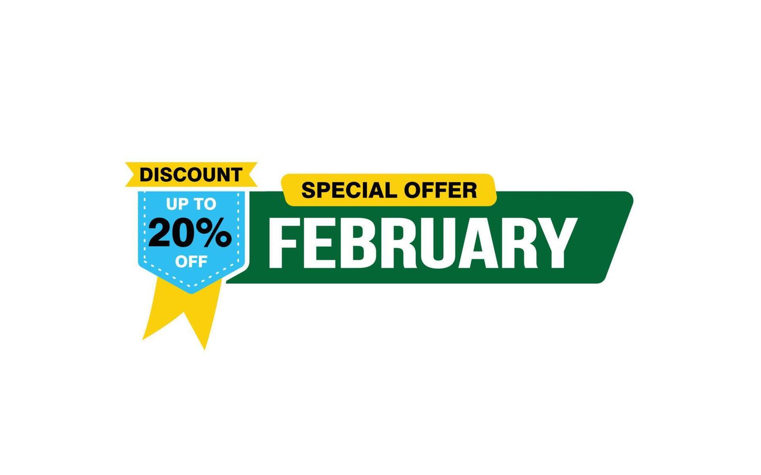 20 Percent FEBRUARY discount offer, clearance, promotion banner layout with sticker style. vector