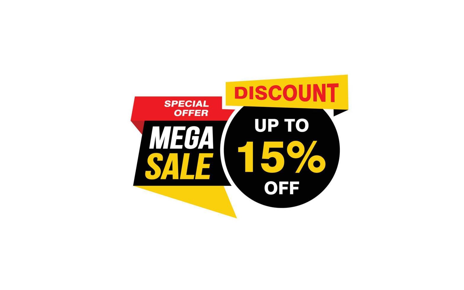 15 Percent MEGA SALE offer, clearance, promotion banner layout with sticker style. vector