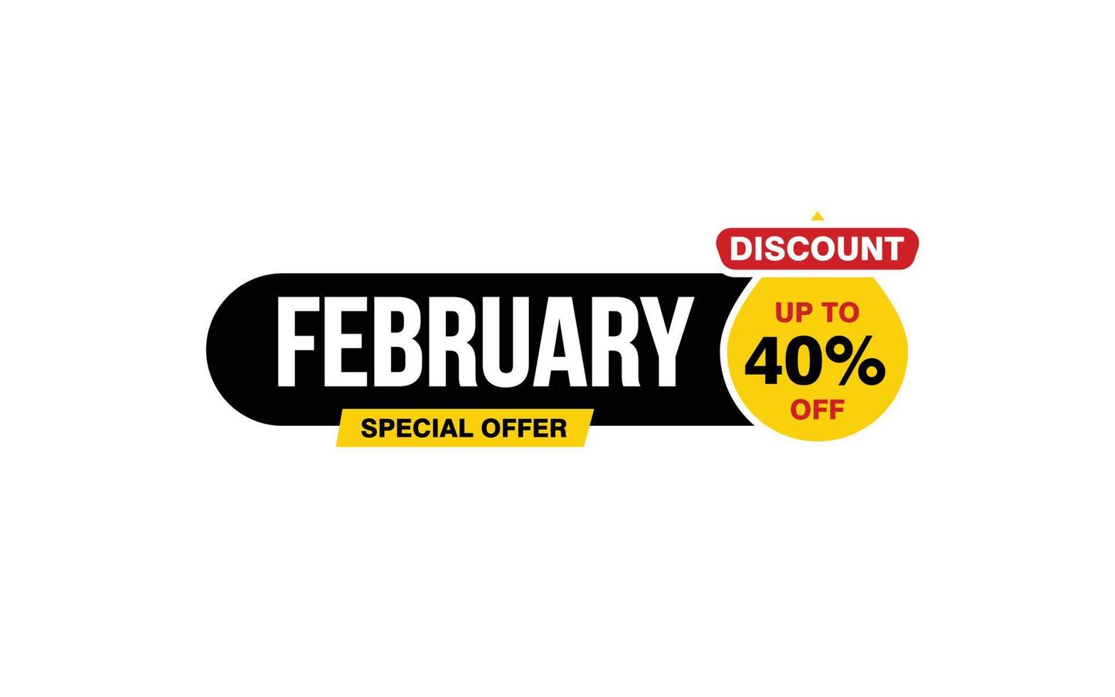 40 Percent FEBRUARY discount offer, clearance, promotion banner layout with sticker style. vector