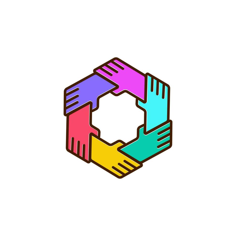 six hands holding each other vector