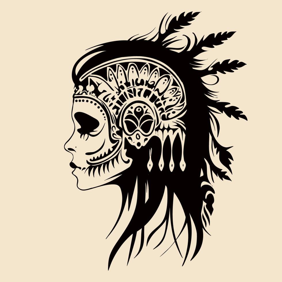 ilustración tribal de niña guerrera india vector