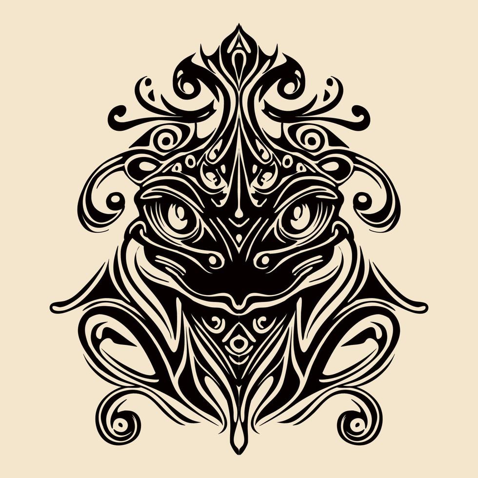 cabeza de rana con corona dibujada a mano ilustración tribal vector