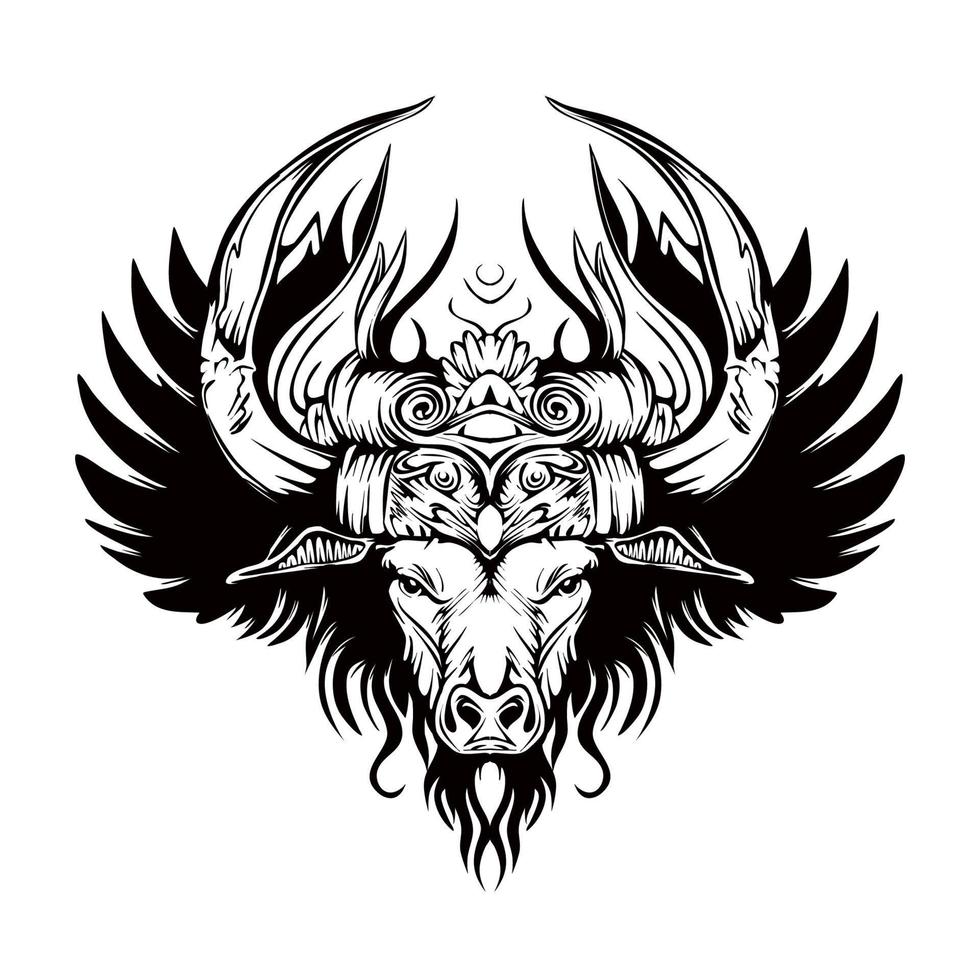 Buffalo Silhouette Outline Drawing vector