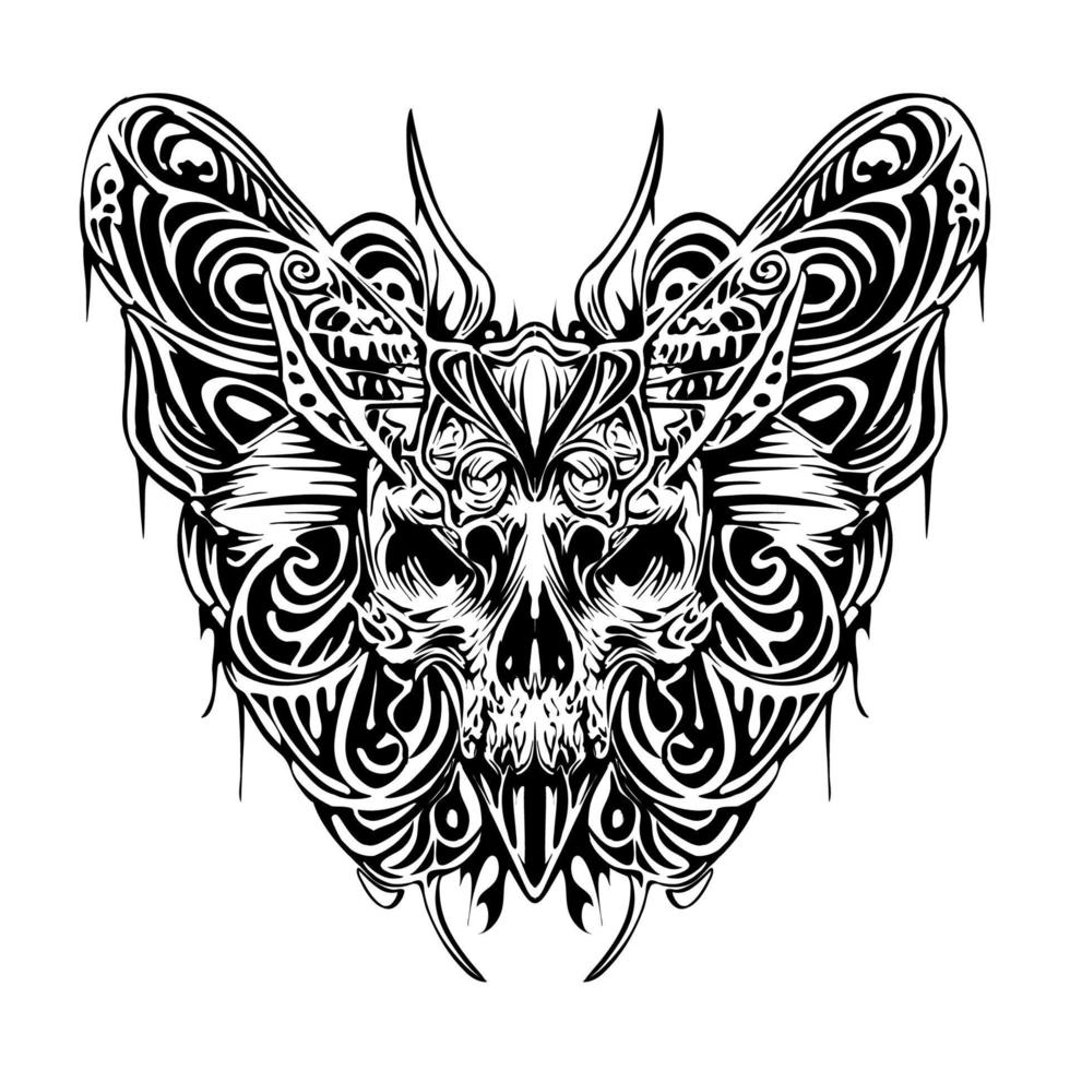 cráneo mariposa silueta lineart dibujo de esquema vector