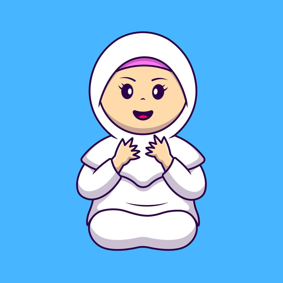 Linda chica musulmana rezando ilustración de iconos de vector de dibujos animados. concepto de caricatura plana. adecuado para cualquier proyecto creativo.