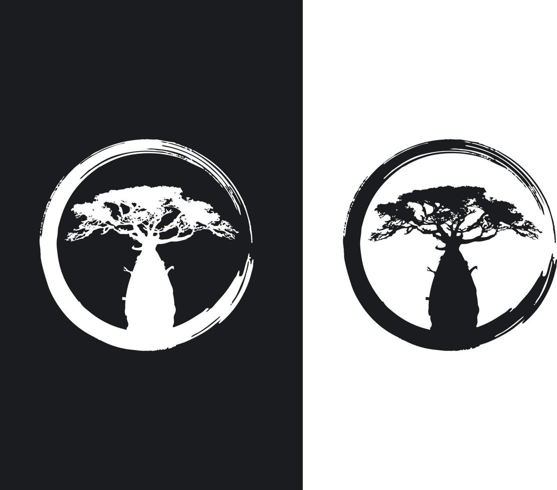 concepto de logotipo de silueta de árboles vectoriales de boab o baobab vector