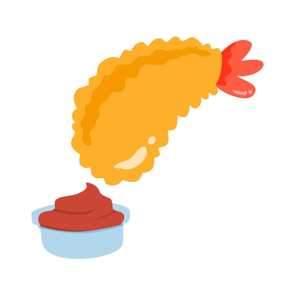 fried shrimp with tomato sauce vector