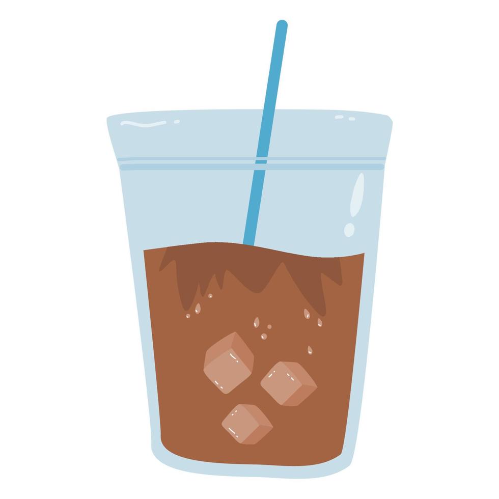 plastic cup of tea with ice cubes sweet vector