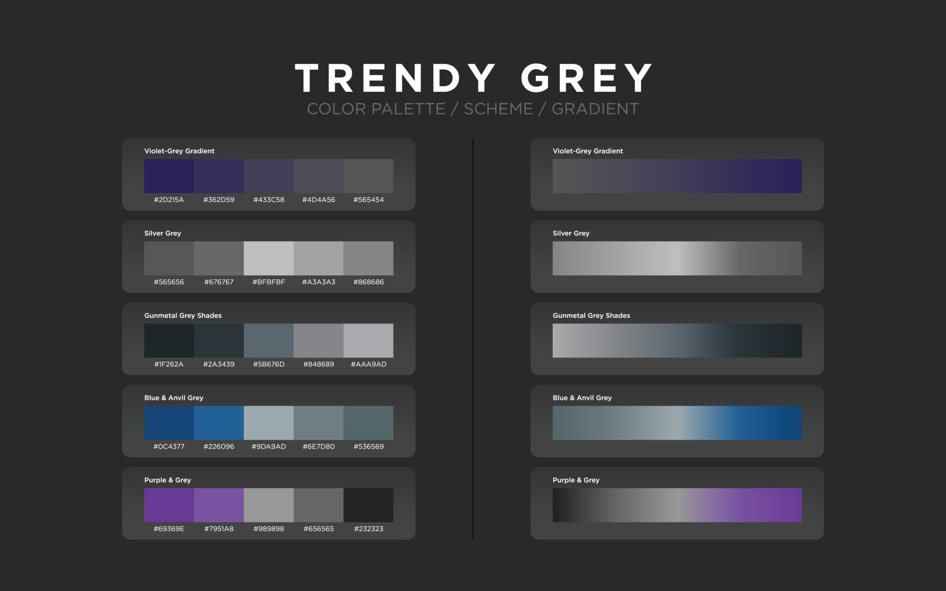 Grey color palettes color schemes color gradients set of modern web