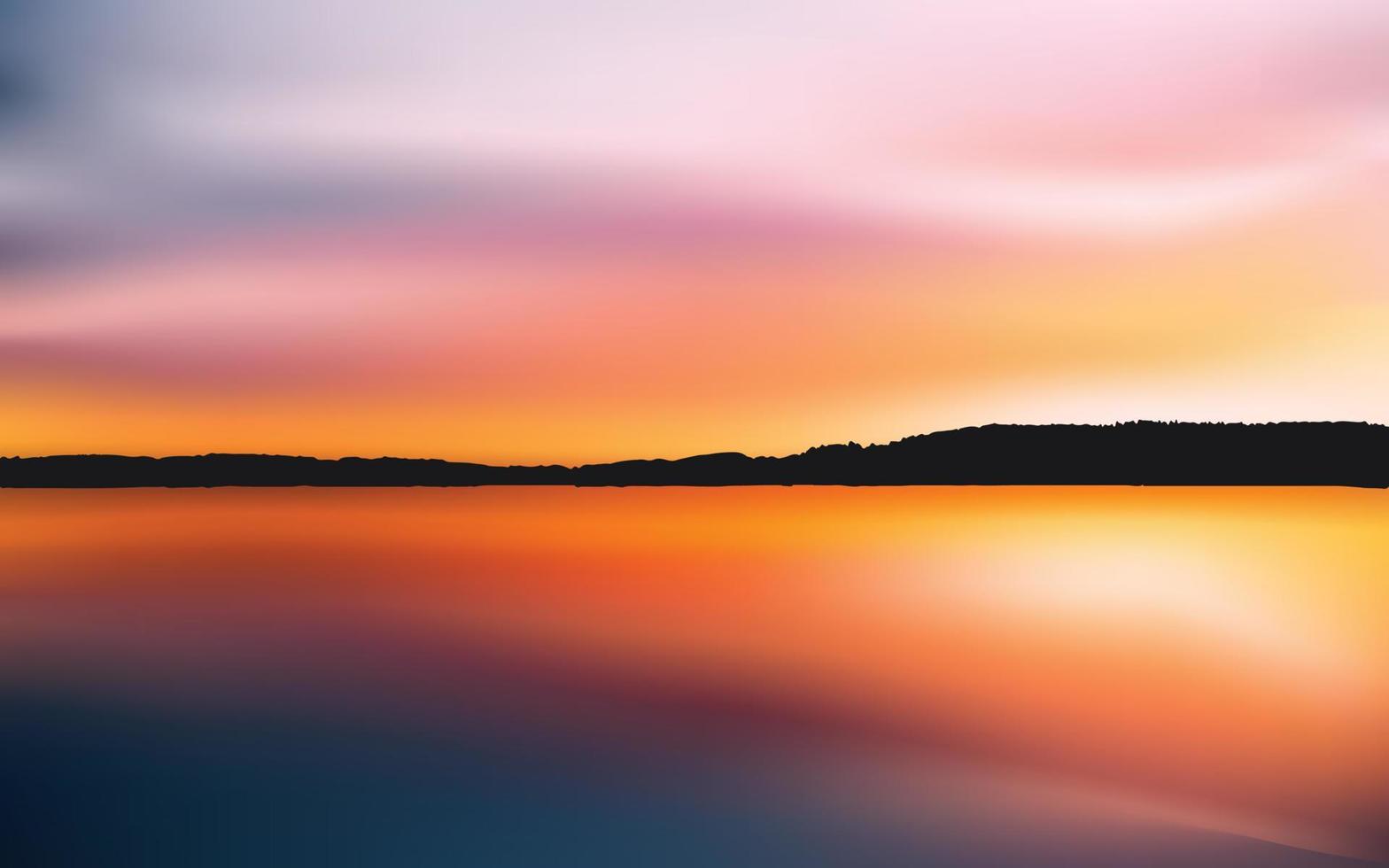 hermosa puesta de sol sobre el lago con reflejo en el agua. fondo de la naturaleza vector