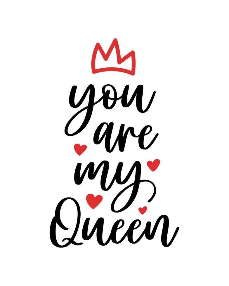 Hand lettering valentines day love my queen heart typography quotes calligraphy valentine's day greeting card background vector