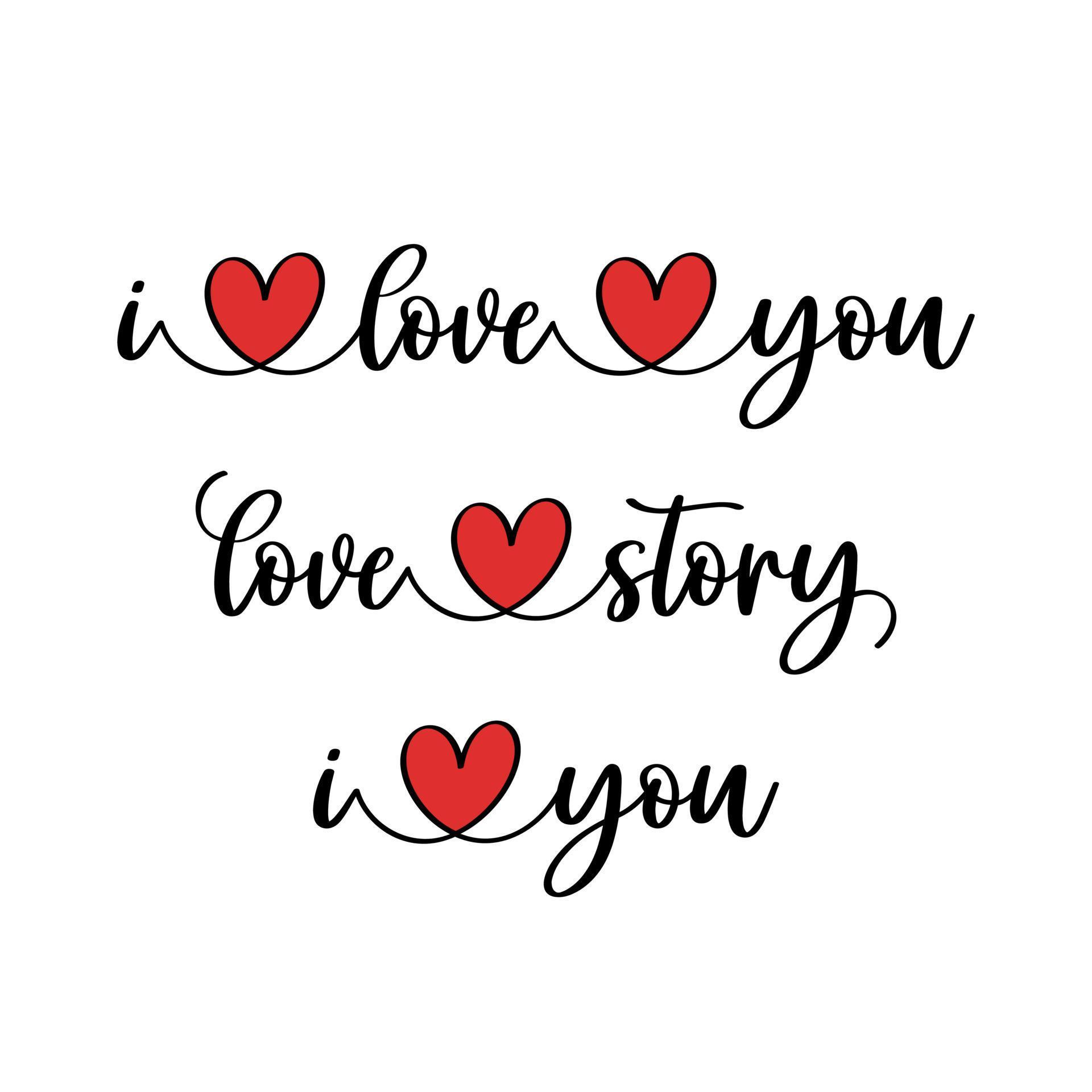 Hand lettering valentines day i love you and love story heart 