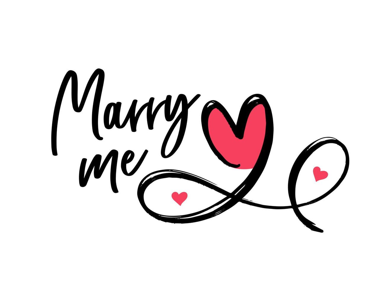 Hand lettering valentines day love marry me heart typography quotes calligraphy valentine's day greeting card background vector
