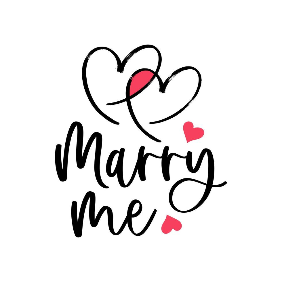 Hand lettering valentines day love marry me heart typography quotes calligraphy valentine's day greeting card background vector