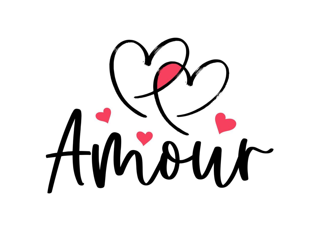 Hand lettering valentines day love amour heart typography quotes calligraphy valentine's day greeting card background vector