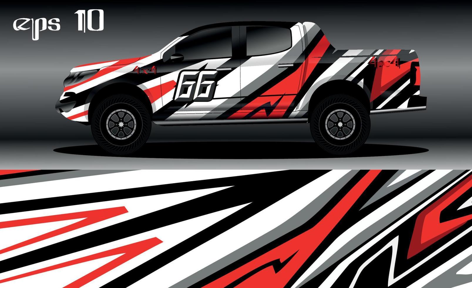 vector de diseño de envoltura de coche de carreras. diseño de kit de fondo de carreras de rayas gráficas abstractas para envoltura de vehículos, autos de carrera, rally, aventura y librea