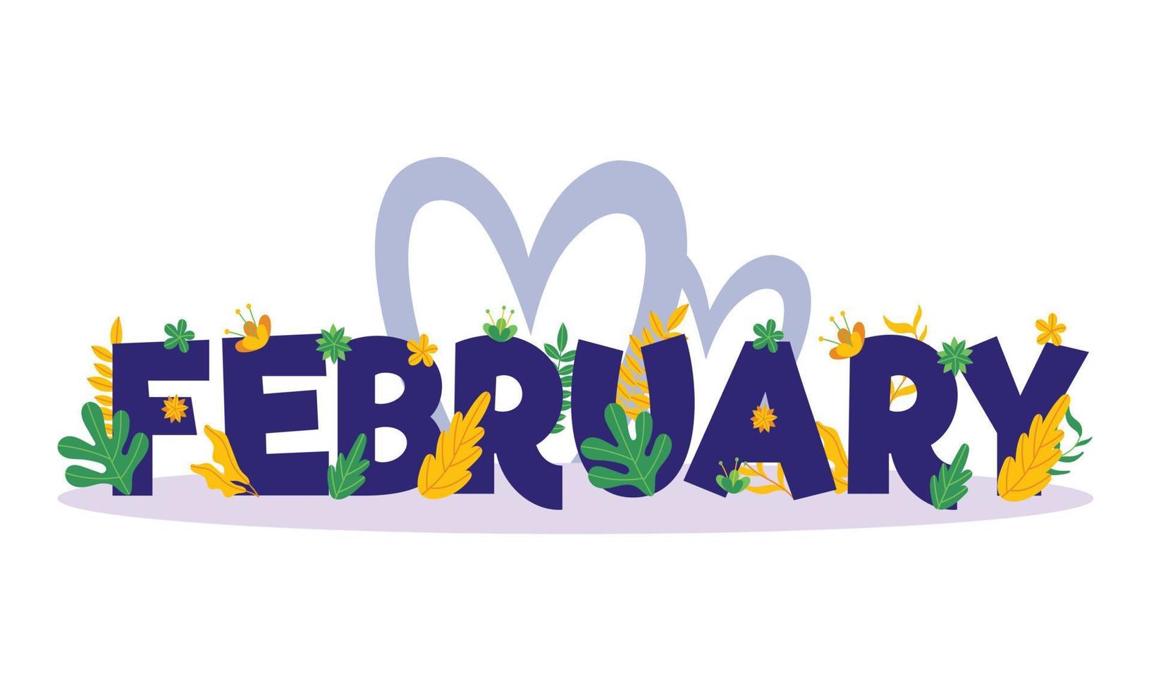 Floral Month of February flat typography design vector