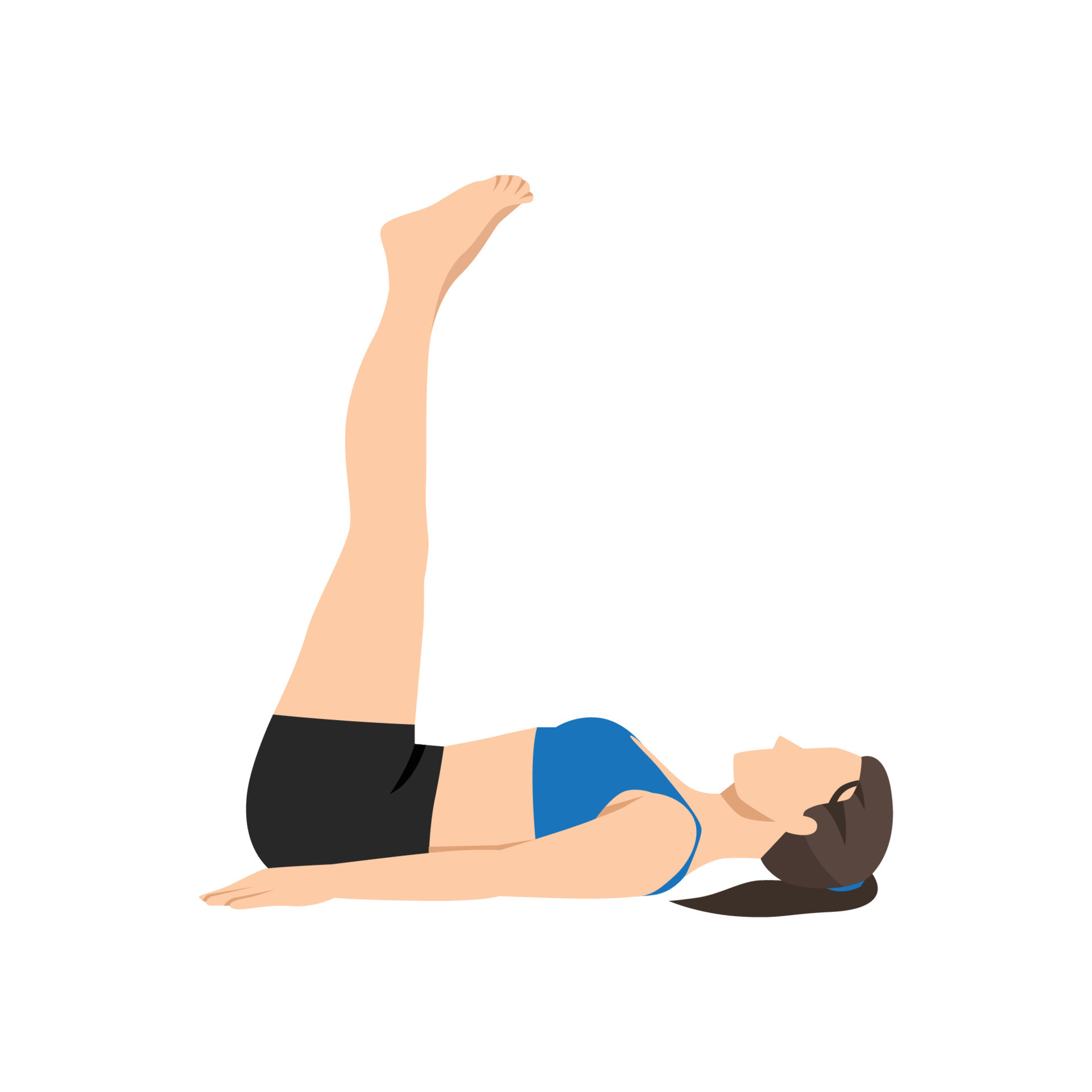 Woman doing Yoga in half plough pose vector. Girl lying on the floor and  lifting two legs up in the air. Flat vector illustration isolated on white  background 18862585 Vector Art at