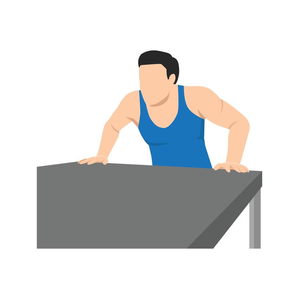 Man doing workout at office desk push up. Flat vector illustration isolated on white background.