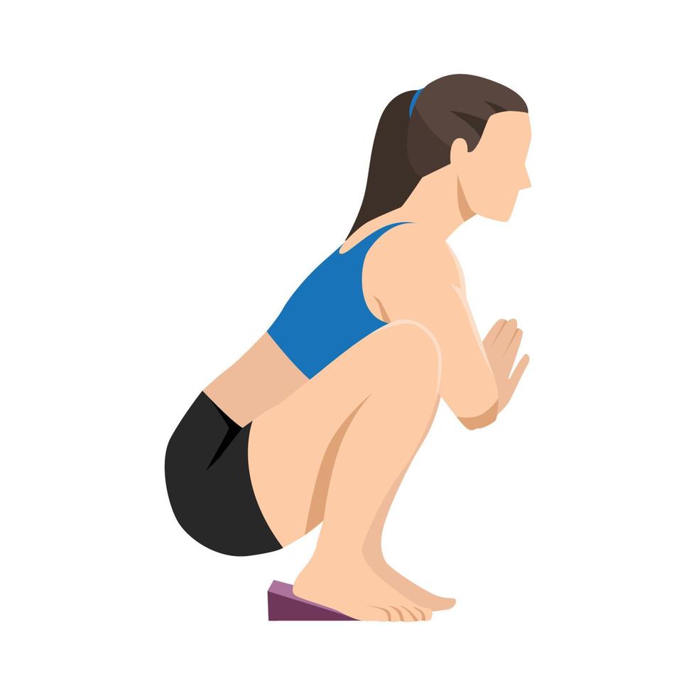 Woman doing yoga for tight calves or calf stretching pose. Flat vector illustration isolated on white background.