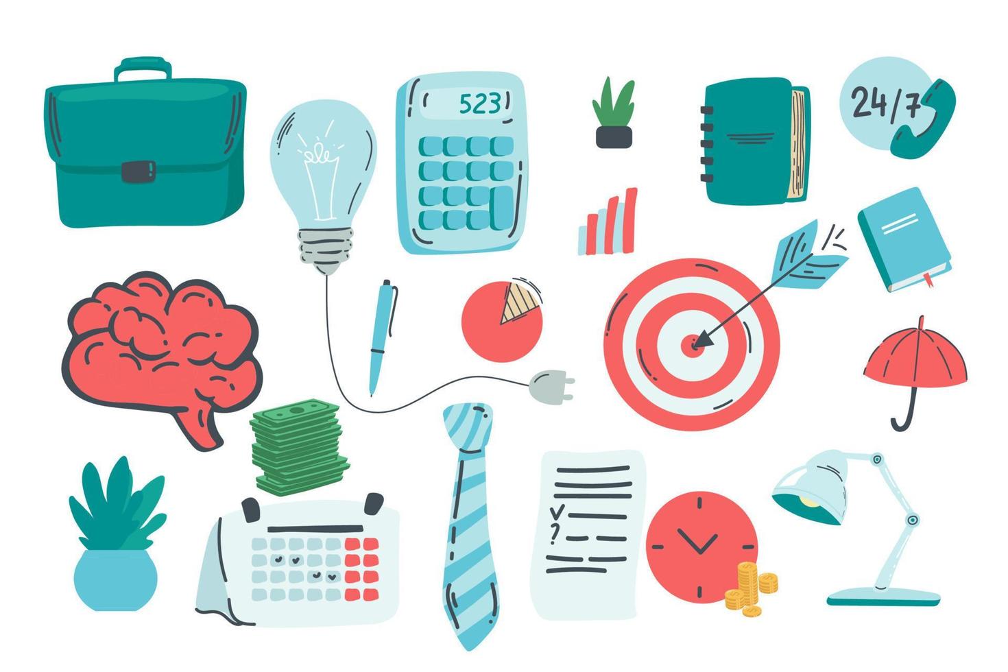 Set of business doodle elements made in vector. Idea, businessman, creative thinking, progress, graphs and all other kinds of business related elements vector